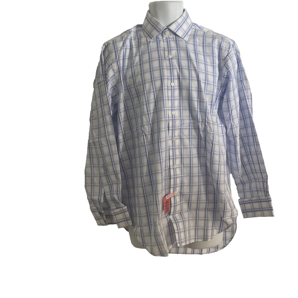 T. M. Lewin Lewin 100 Regular Fit Mens Dress Shirt 15.5 33 Blue White Plaid